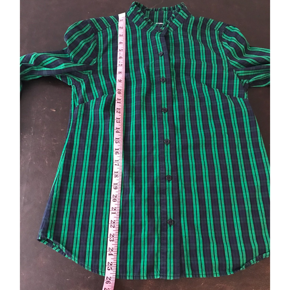Vineyard Vines Plaid Ruffle Shirt 4 Navy Green Button Down Preppy Top - Picture 9 of 13